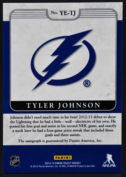Carte autographiée de Tyler Johnson (Tampa Bay Lightning) de la collection Panini Select Youth Explosion 2013-14