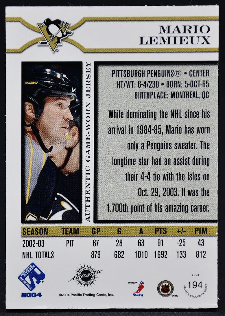 2004-05 In The Game Ultimate Memorabilia Lemieux Pittsburgh Penguins /500 Jersey