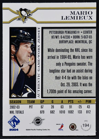 2004-05 In The Game Ultimate Memorabilia Lemieux Pittsburgh Penguins /500 Jersey