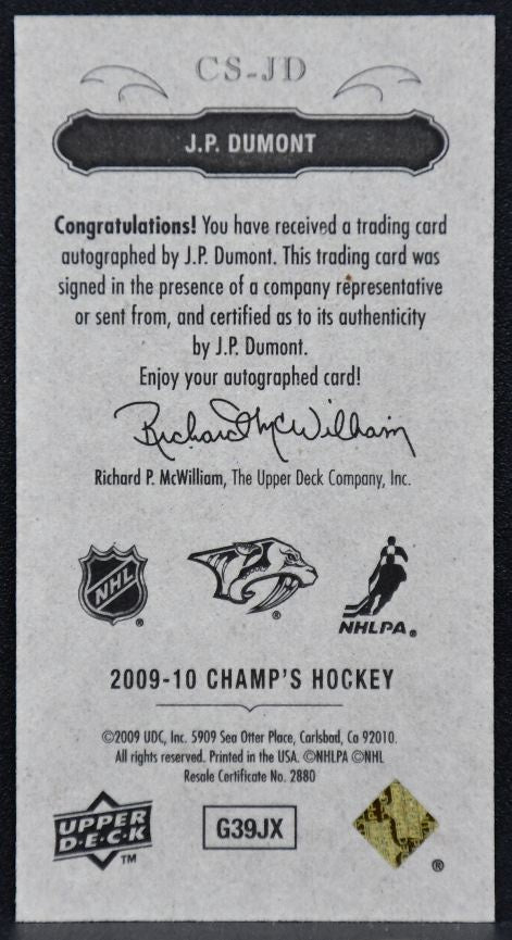 2009-10 Upper Deck Champ's Signatures J.P. Dumont CS-JD Auto 3443