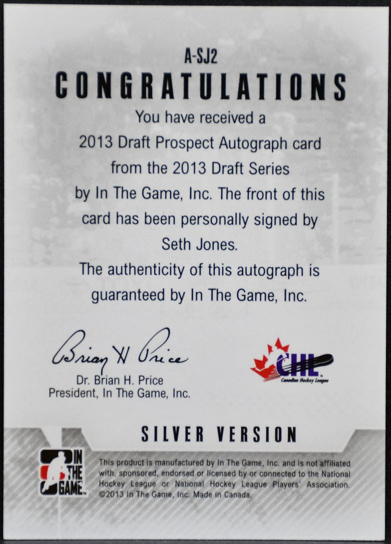 2013-14 ITG Draft Prospect Auto Silver Jones Portland Winterhawks Auto 3697