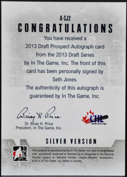 2013-14 ITG Draft Prospect Auto Silver Jones Portland Winterhawks Auto 3697