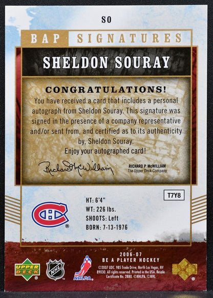 2006-07 Upper Deck BAP Signatures Sheldon Souray SO Montreal Canadiens Auto 2398