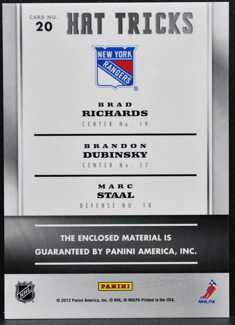 2011-12 Panini Titanium Hat Tricks Memorabilia Richards/Dubinsky/Staal /199 8823
