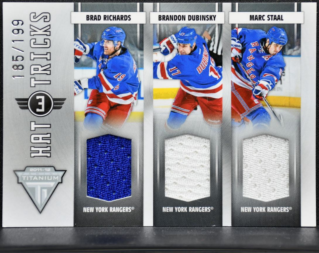 2011-12 Panini Titanium Hat Tricks Memorabilia Richards/Dubinsky/Staal /199 8823