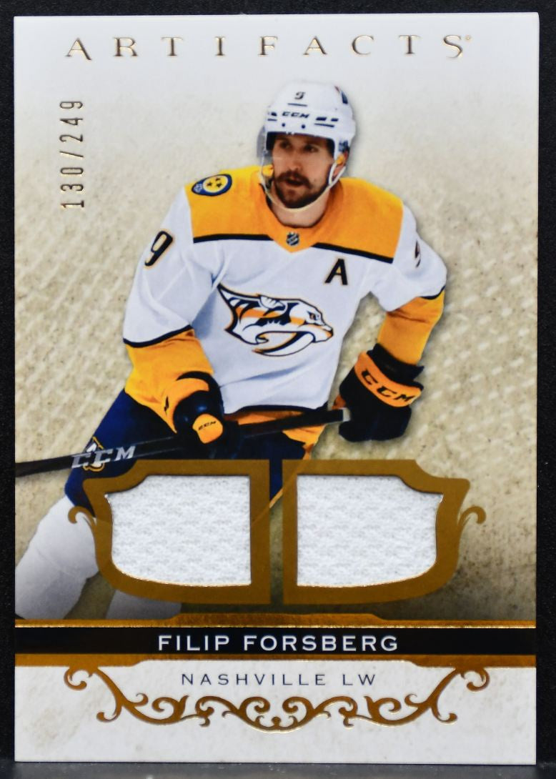 2021-22 UD Artifacts Material Gold Filip Forsberg Predators 130/249 Jersey 8529