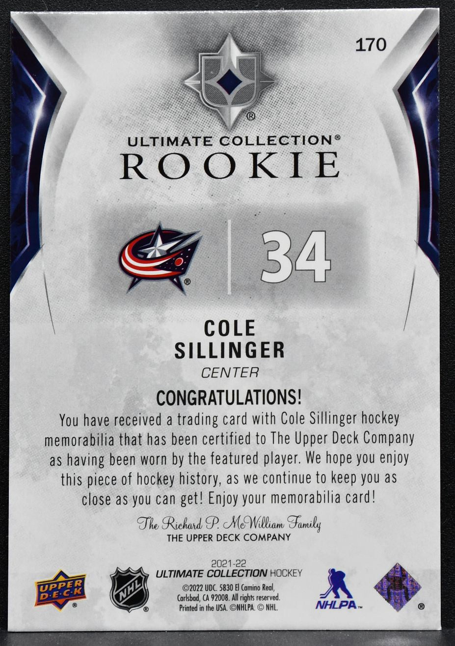 2021-22 UD Ultimate Collection Rookies Sillinger Blue Jackets RC Jersey 3437