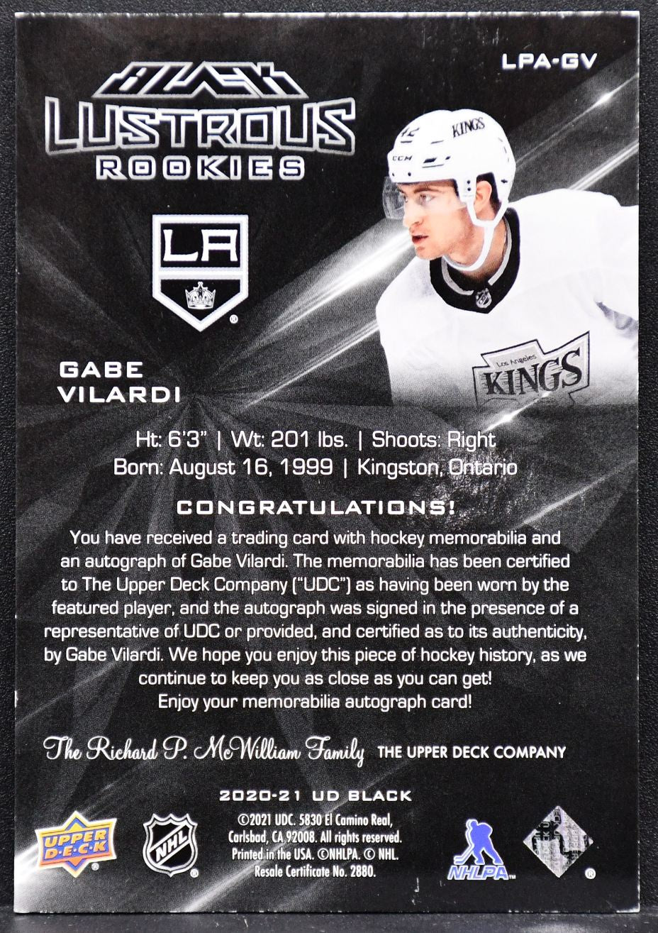 2021-22 UD Black Lustrous Rookies Gabe Vilardi LPA-GV  RC Auto 69/75