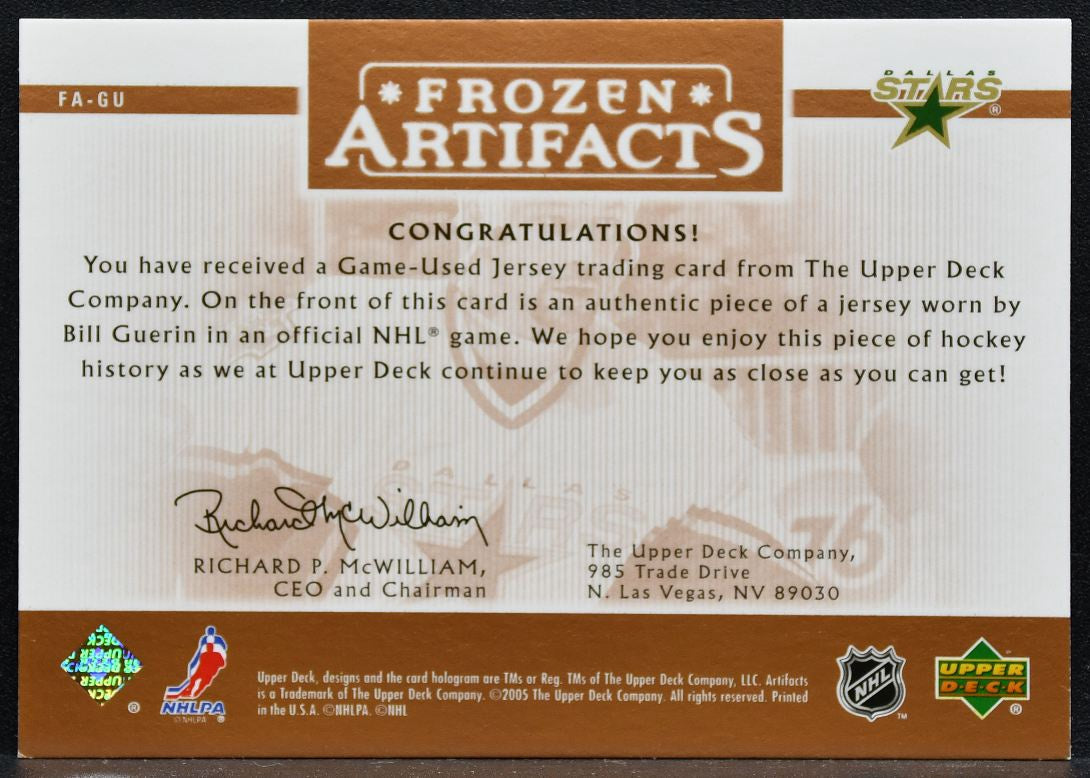2005-06 UD Artifacts Frozen Copper Bill Guerin FA-GU Stars 067/125 Jersey 9356