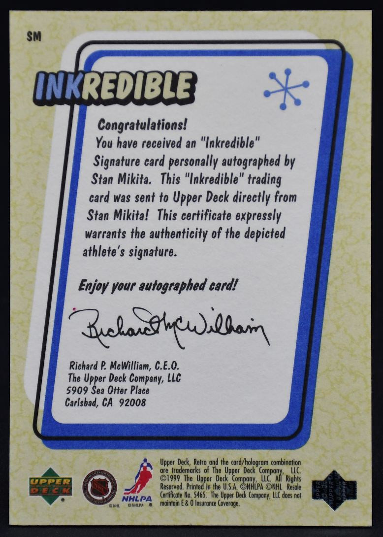 1999-00 UD Retro Inkredible Stan Mikita SM Auto