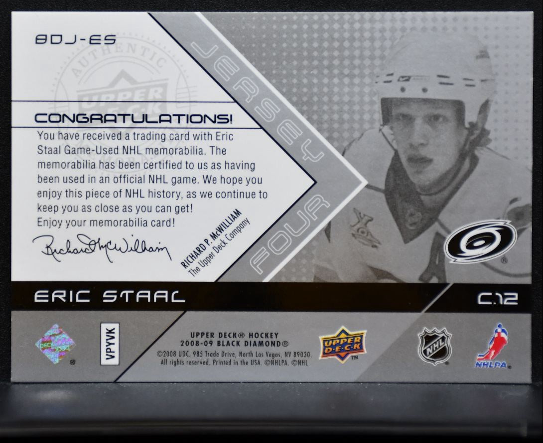2008-09 UD Black Diamond Jerseys Quad Eric Staal BDJ-ES Hurricanes Jersey 6897