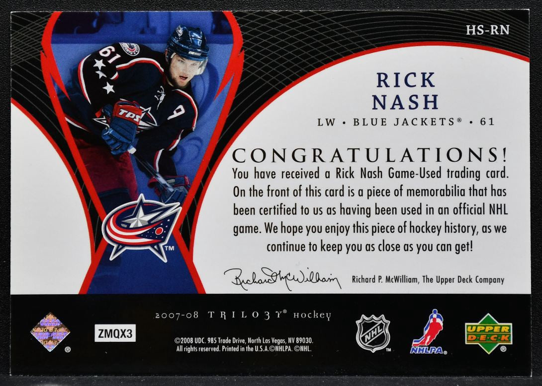 2007-08 UD Trilogy Honorary Swatches Rick Nash HS-RN Blue Jackets Jersey 3728