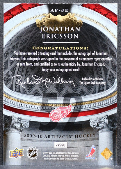 2009-10 Upper Deck Artifacts Autofacts Jonathan Ericsson Red Wings Auto 9336