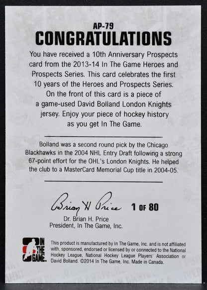 2013-14 In The Game Heroes and Prospects 10th Anniversary Bolland Jersey 5734