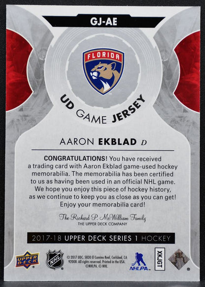 2017-18 Upper Deck Series 1 UD Game Jersey Alexander Edler Canucks Jersey 8681