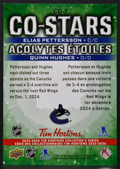 25-26 UD Tim Hortons Co-Stars Elias Pettersson / Quinn Hughes CO-7 Canucks 5005
