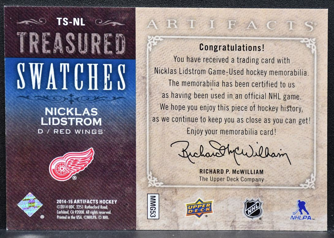 2014-15 UD Artifacts Treasured Swatches Jerseys Blue Lidstrom Jersey 0653