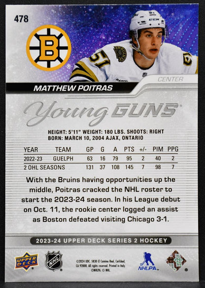 2023-24 UD Series 2 Young Guns Outburst Matthew Poitras 478 Boston Bruins RC 3711