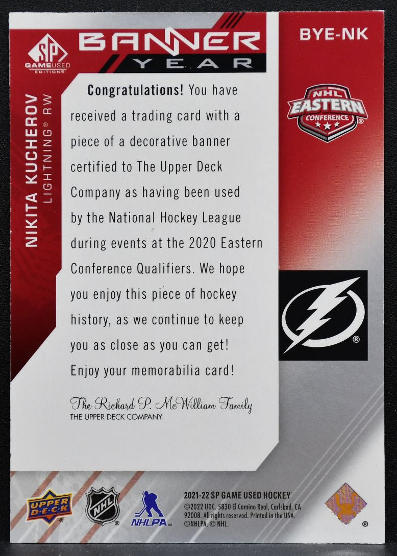 2021-22 SP Game Used East Conf Banner Year Relics Kucherov Jersey 4591
