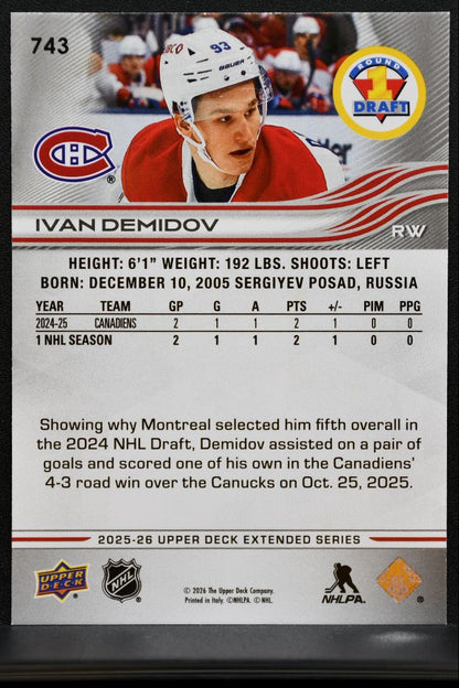2025-26 Upper Deck Extended Series Round 1 Draft Ivan Demidov Canadiens RC 1204