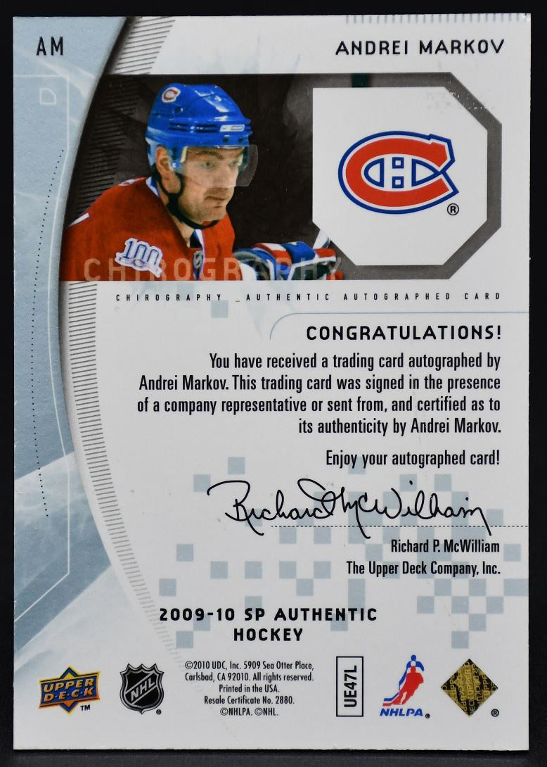 2009-10 SP Authentic Chirography Andrei Markov AM Auto 48/50