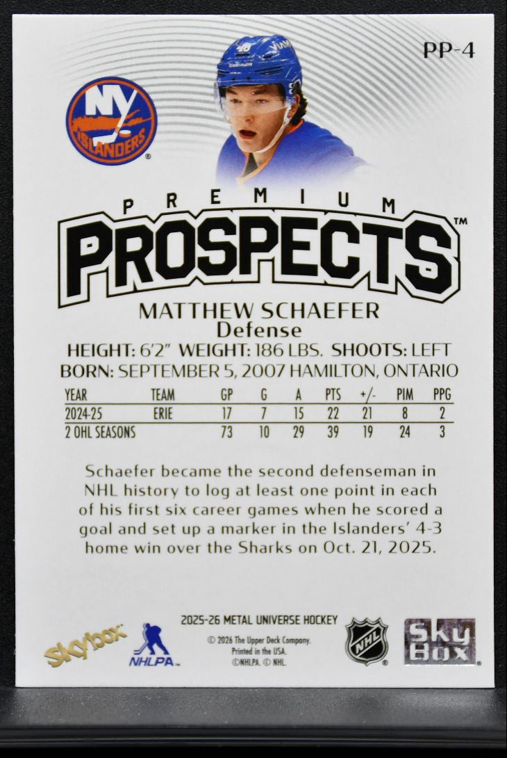 2025-26 SkyBox Metal Universe Skybox Premium Prospects Schaefer RC 0320