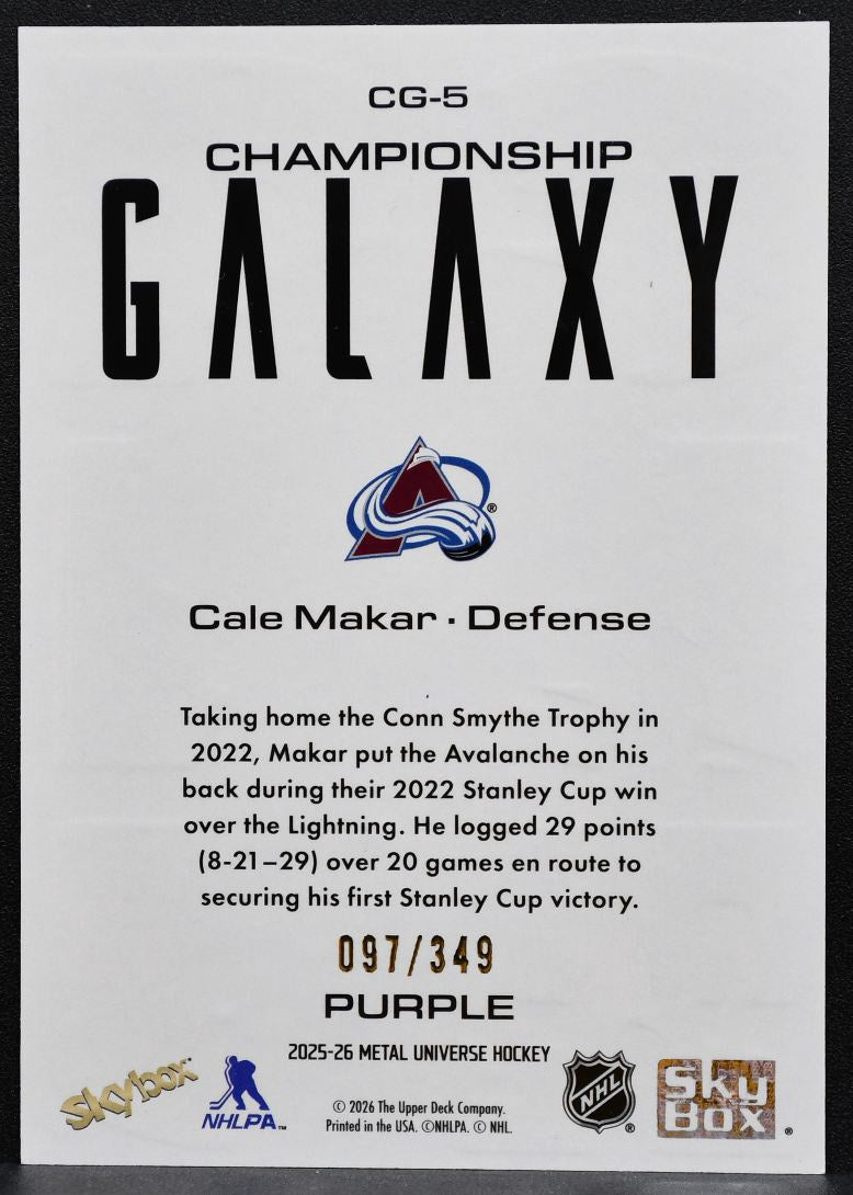 2025-26 SkyBox Metal Universe Championship Galaxy Purple Makar Avalanche 1174