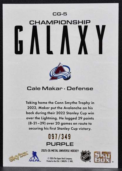 2025-26 SkyBox Metal Universe Championship Galaxy Purple Makar Avalanche 1174