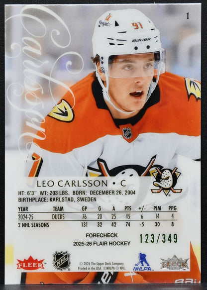 2025-26 Flair Image B Variant Leo Carlsson 1 Anaheim Ducks 123/349 4919