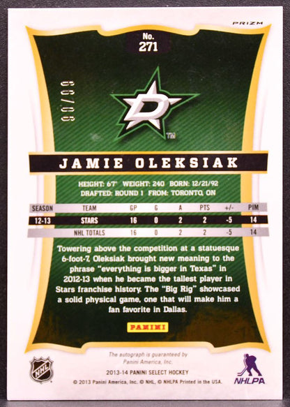 2013-14 Panini Select Jamie Oleksiak 271 Dallas Stars RC Auto 1192