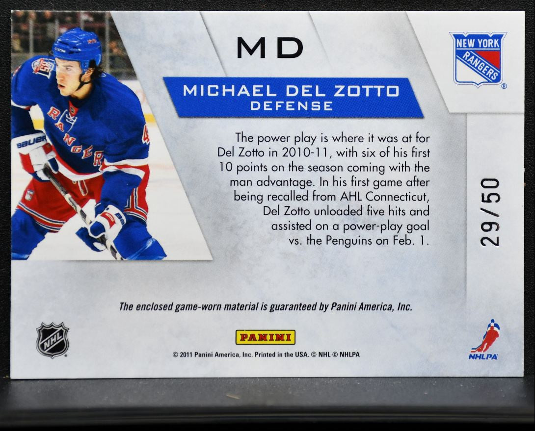 2010-11 Panini Zenith Winter Warriors Materials Prime Del Zotto 29/50 Patch 9288