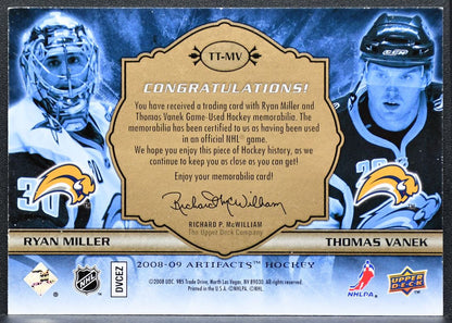 08-09 UD Artifacts Tundra Tandems Miller/ Vanek TT-MV Sabres 39/75 Jersey 3056