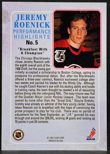 1992-93 Fleer Ultra Performance Highlights Autographs Jeremy Roenick 5 Auto