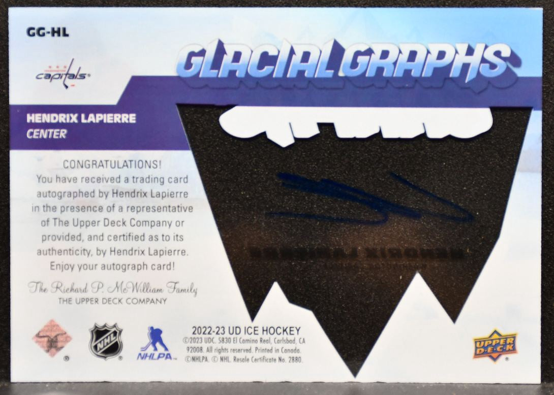 2022-23 Upper Deck Ice Glacial Graphs Hendrix Lapierre GG-HL Capitals Auto 6976