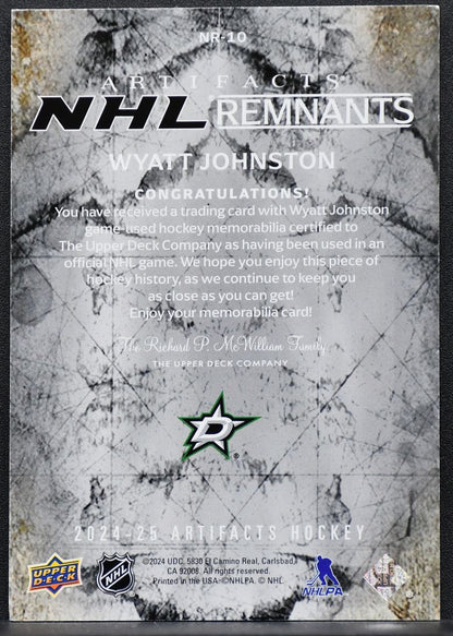 2024-25 UD Artifacts NHL Remnants Wyatt Johnston NR-10 Dallas Stars Jersey 7246