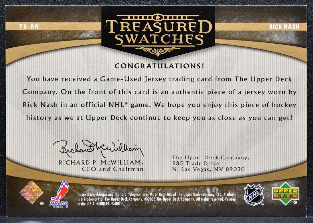 2005-06 UD Artifacts Treasured Swatches Rick Nash Jackets 088/275 Jersey 0547