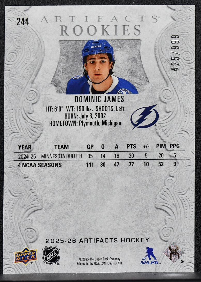 2025-26 Upper Deck Artifacts Rookies Dominic James 244 RC 425/999 6643