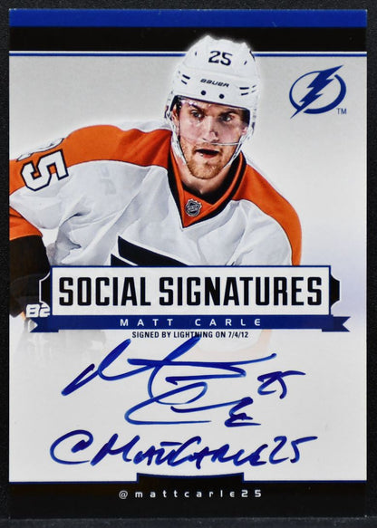 2012-13 Panini Playbook Social Signatures Matt Carle SS-ME Lightning Auto 6600