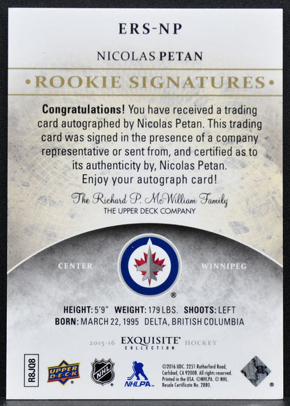 2015-16 Upper Deck Ice Exquisite Rookie Signatures Nicolas Petan RC Auto 0442