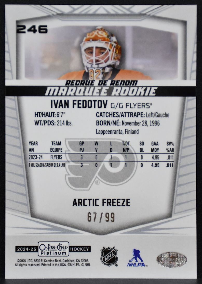2024-25 OPC Platinum Marquee Arctic Freeze Ivan Fedotov 246 Flyers RC 67/99 7167