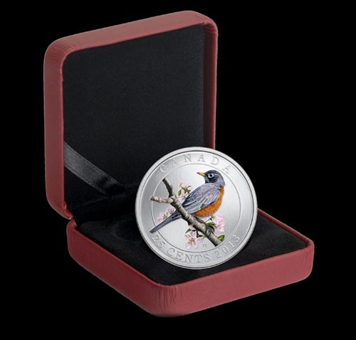 2013 American Robin - Coloured Coin 25 cents