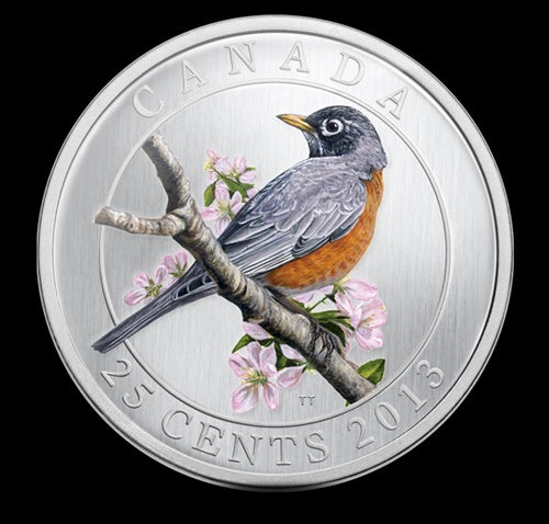 2013 American Robin - Coloured Coin 25 cents