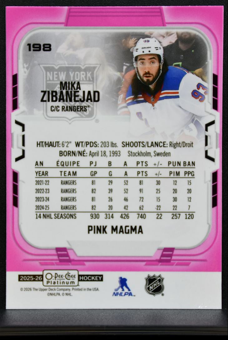 2025-26 O Pee Chee Platinum Pink Magma Mika Zibanejad 198 New York Rangers 8334