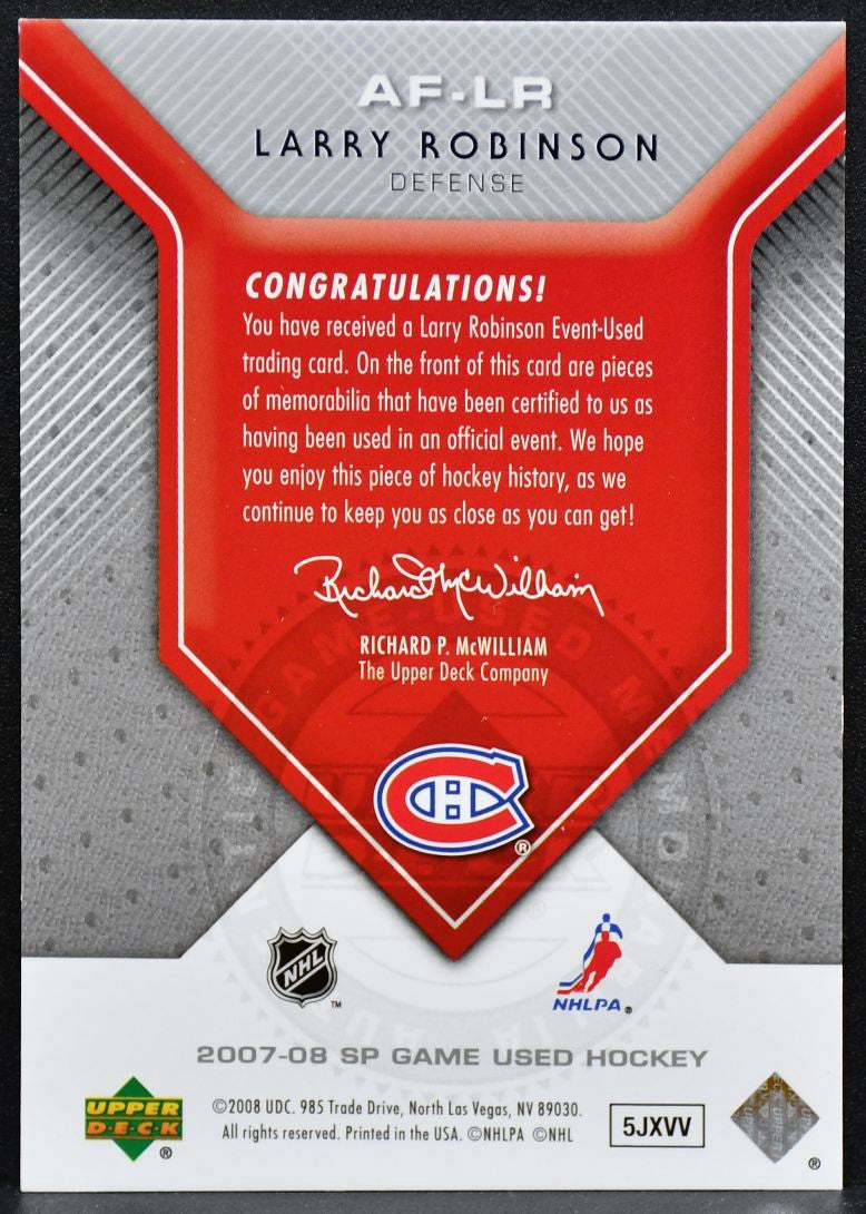 2007-08 SP Game Used Authentic Fabrics Robinson AF-LR Canadiens Jersey 3305