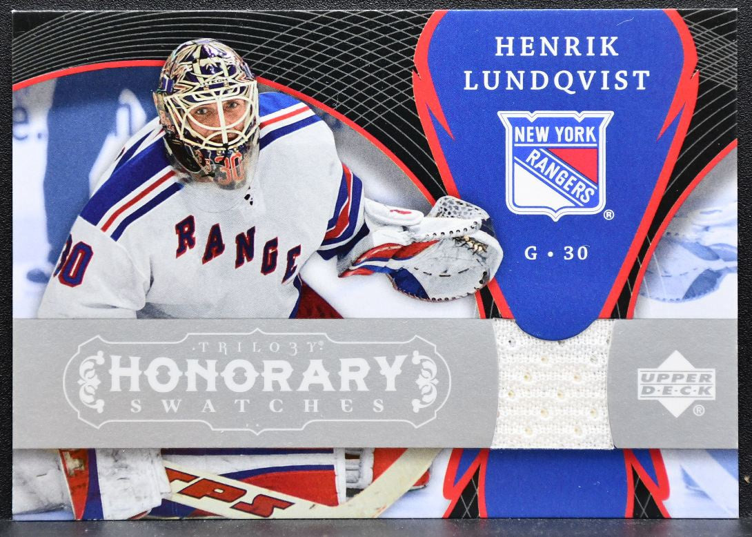 2008-09 UD Trilogy Honorary Swatches Henrik Lundqvist HS-HL Rangers Jersey 9961