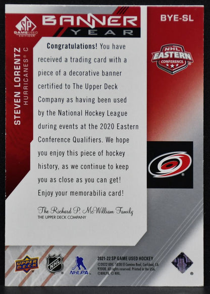 SP Game Used NHL Eastern Conference Banner Year Relics Lorentz Hurricanes Patch 3095