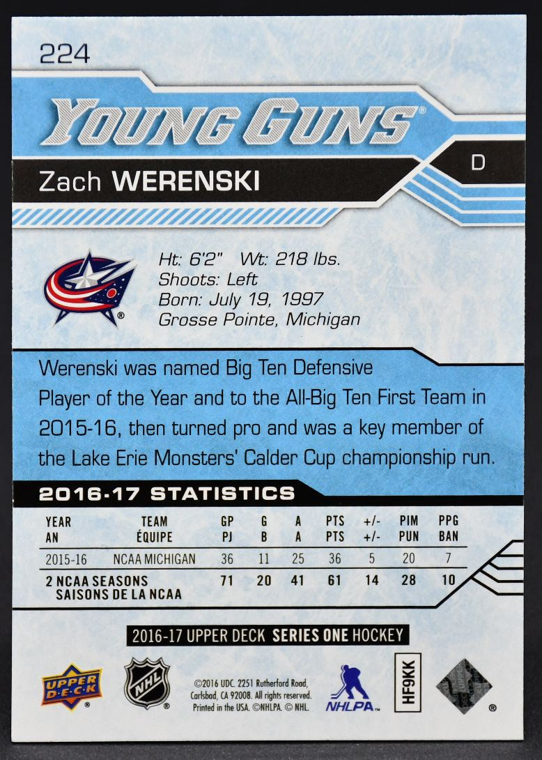 Série UD 1 2016-17 Jeunes loups Zach Werenski 224 RC