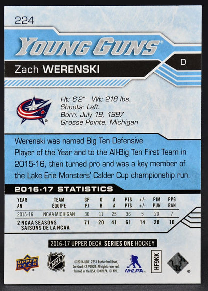 Série UD 1 2016-17 Jeunes loups Zach Werenski 224 RC