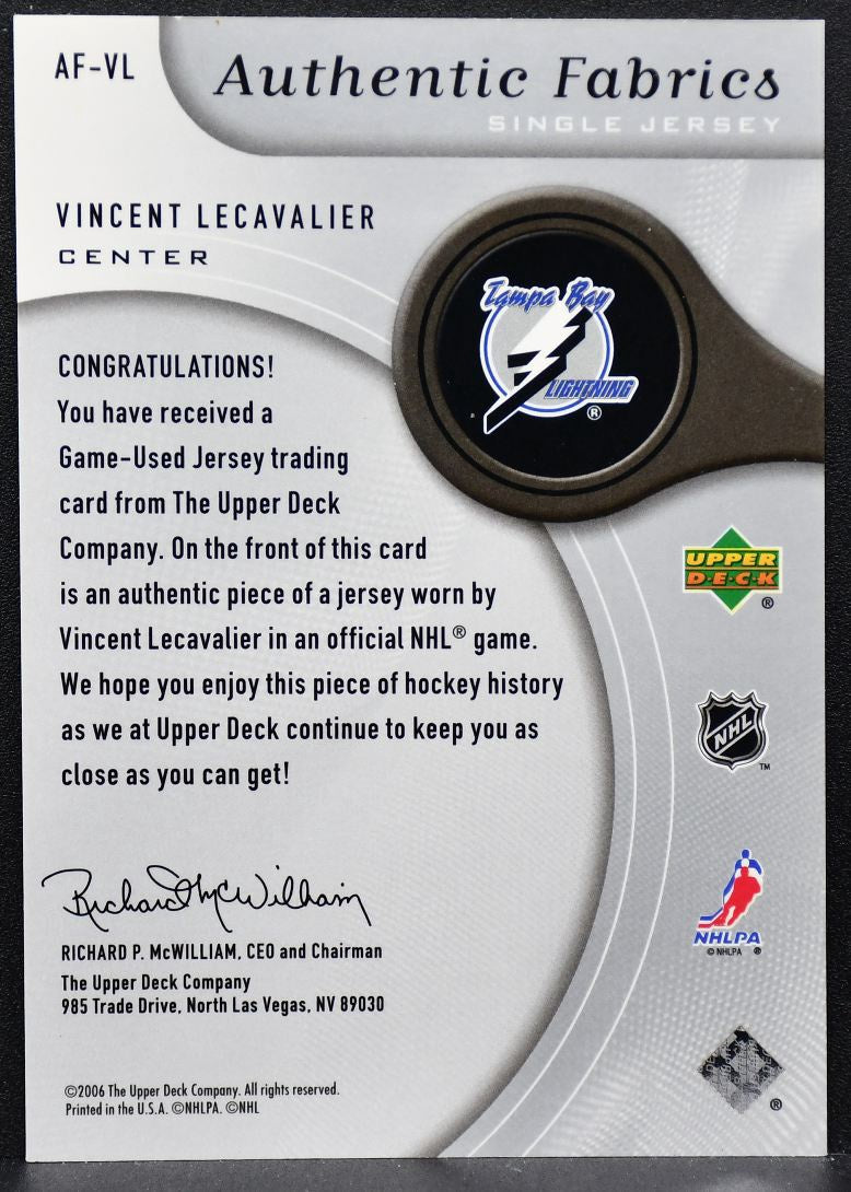 2006-07 SP Game Used Authentic Fabrics Vincent Lecavalier AF-VL Jersey 8470