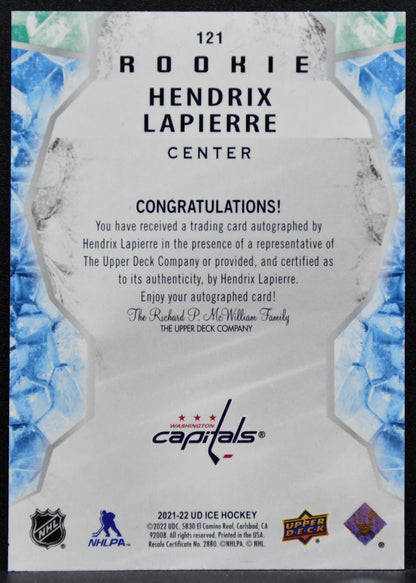 2021-22 Upper Deck Ice Rookie Auto Hendrix Lapierre 121 Capitals RC Auto 6655